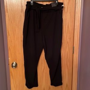 Plus Size Paper Bag High Rise Black Tie Waist Crepe Pant